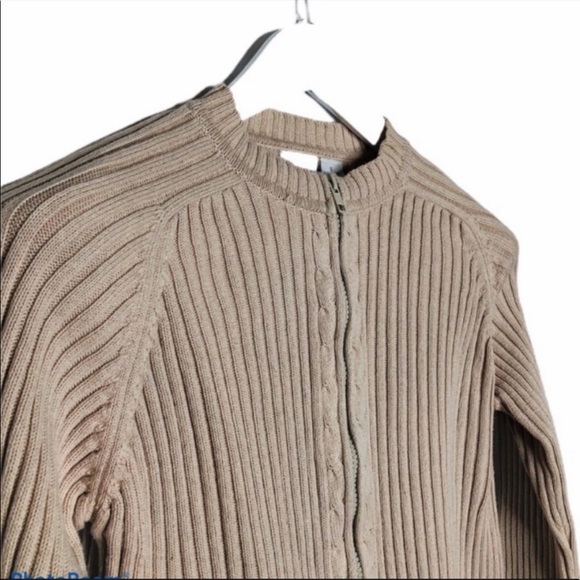 Cropped Cardigan Zip Up 100% Cotton Sweater Jacket Tan Vintage Y2K Flaws Small - Picture 1 of 14